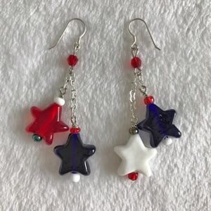 NEW Handmade Patriotic Star Dangle Earrings